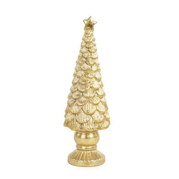 Adorno Árvore Pinheiro para Mesa Cerâmica 28x9cm Ouro Cromus