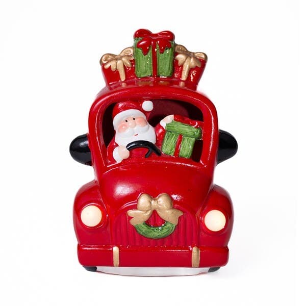 Adorno Decorativo Carro Noel com LED de Cerâmica 16cmCromus