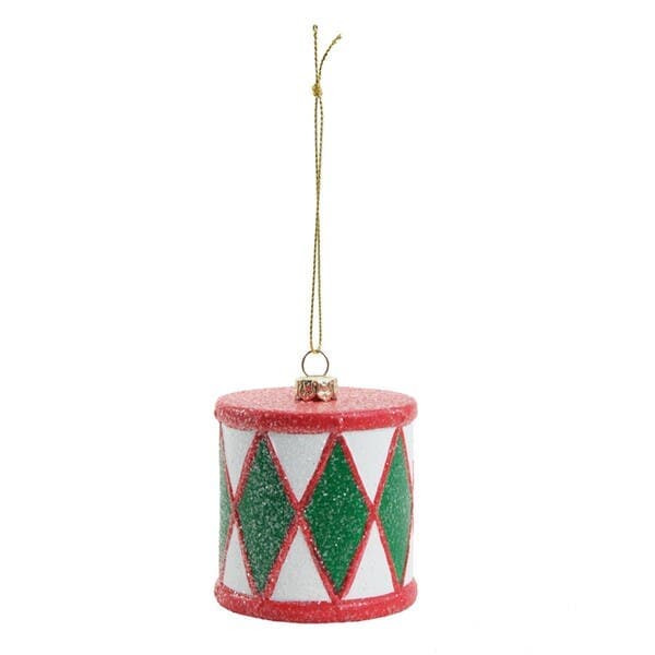 Adorno Tambor para Árvore Plástico Verde e Vermelho 7x6x6cm Cromus