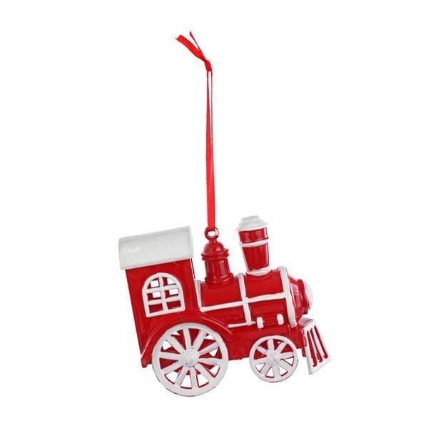 Adorno Trem para Árvore Plástico Vermelho e Branco 9x9x5cm Cromus