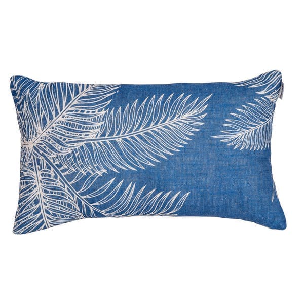 Almofada Retangular Folhagem Tecido Azul 12x30cm