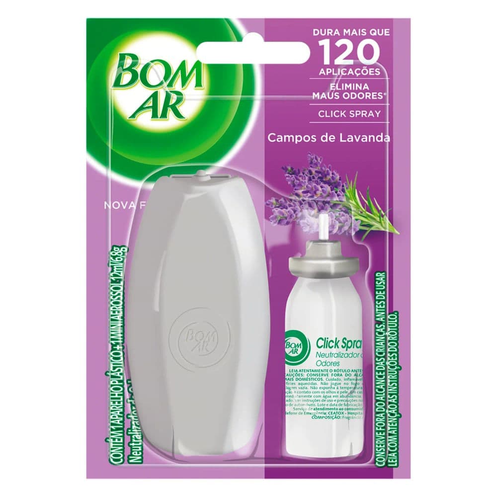 Aromatizador Click Spray Aparelho e Refil Lavanda 12mL - Bom Ar