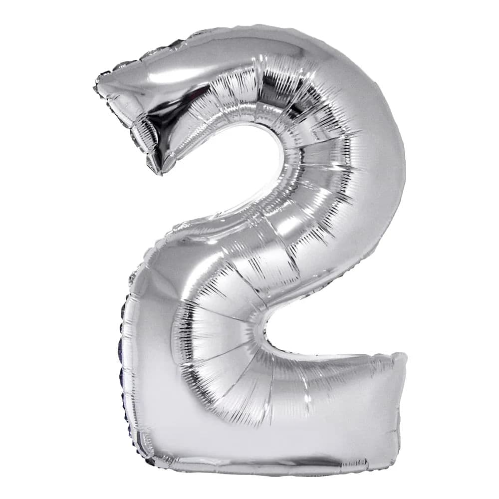 Balão Metalizado Número 2 Prata 34" - Silver Plastic