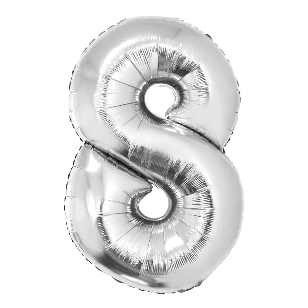 Balão Metalizado Número 8 Prata 34" - Silver Plastic