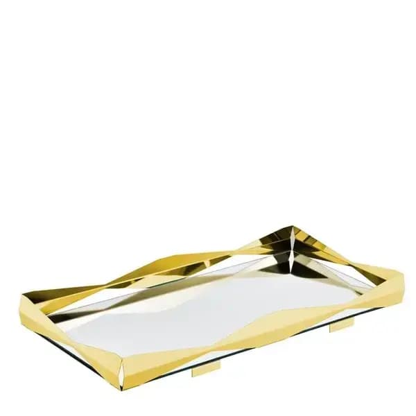 Bandeja Bar Origami com Vidro e Ouro 24K Riva — Única