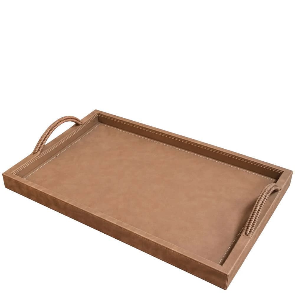 Bandeja de Couro Sintético com Alça Tramada Marrom 52x35x7cm