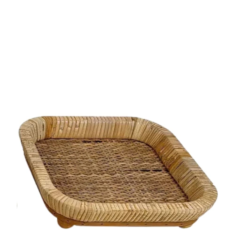 Bandeja de Madeira e Rattan 24x6cm