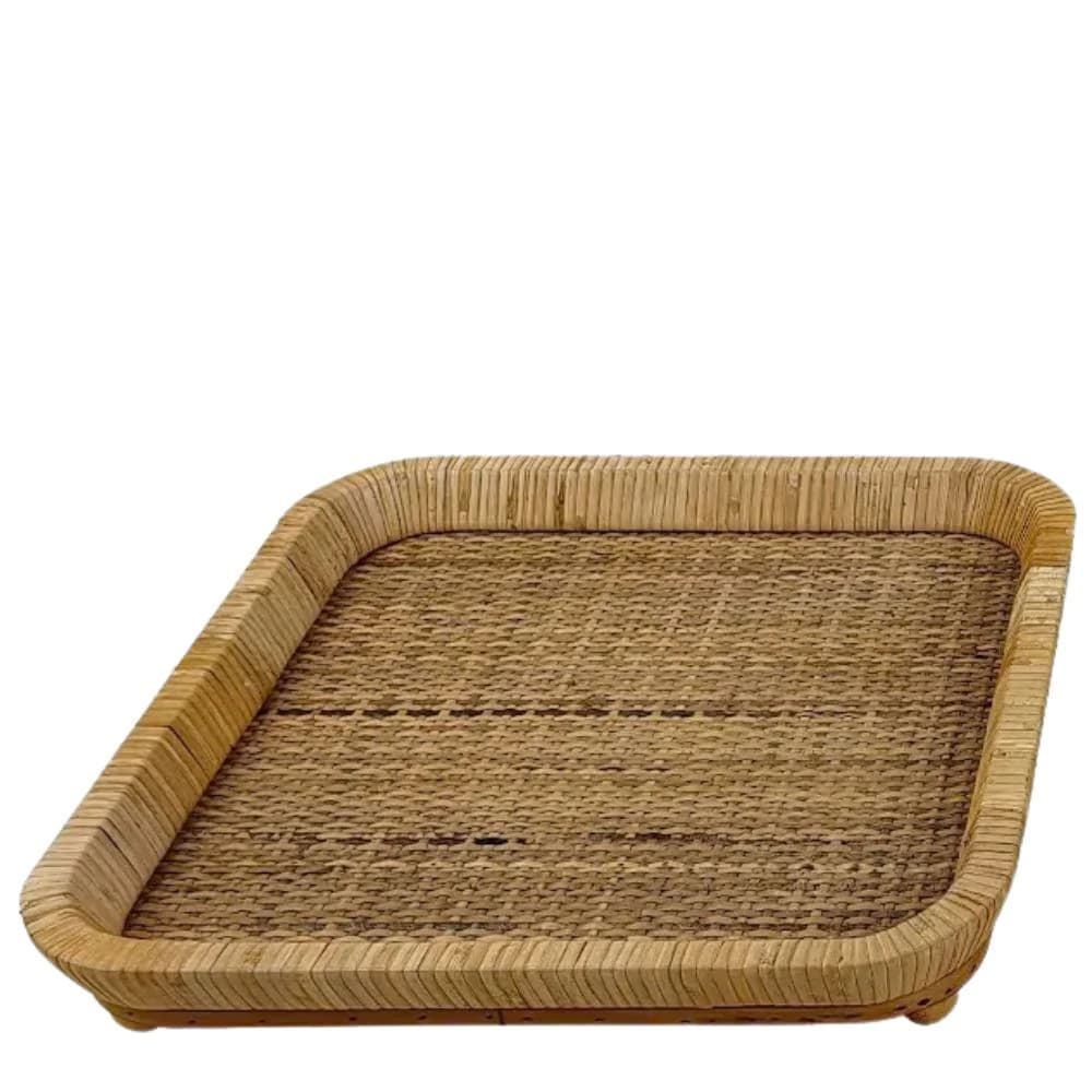 Bandeja de Madeira e Rattan 36x6cm