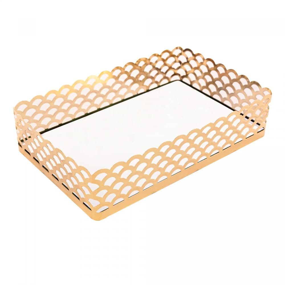 Bandeja de Metal Espelho Arles Dourada 21cm - Lyor
