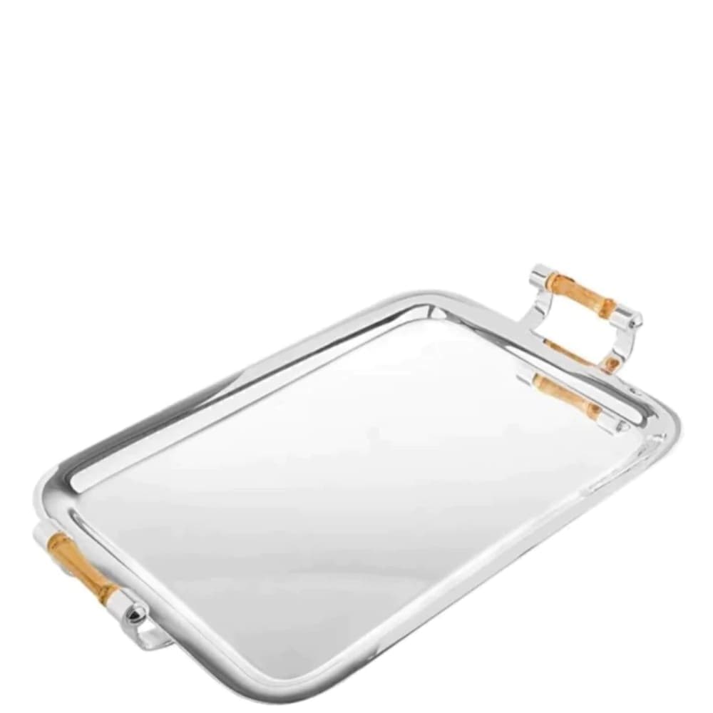 Bandeja de Prata com Alça Bambu Shefield Plate 42x26cm
