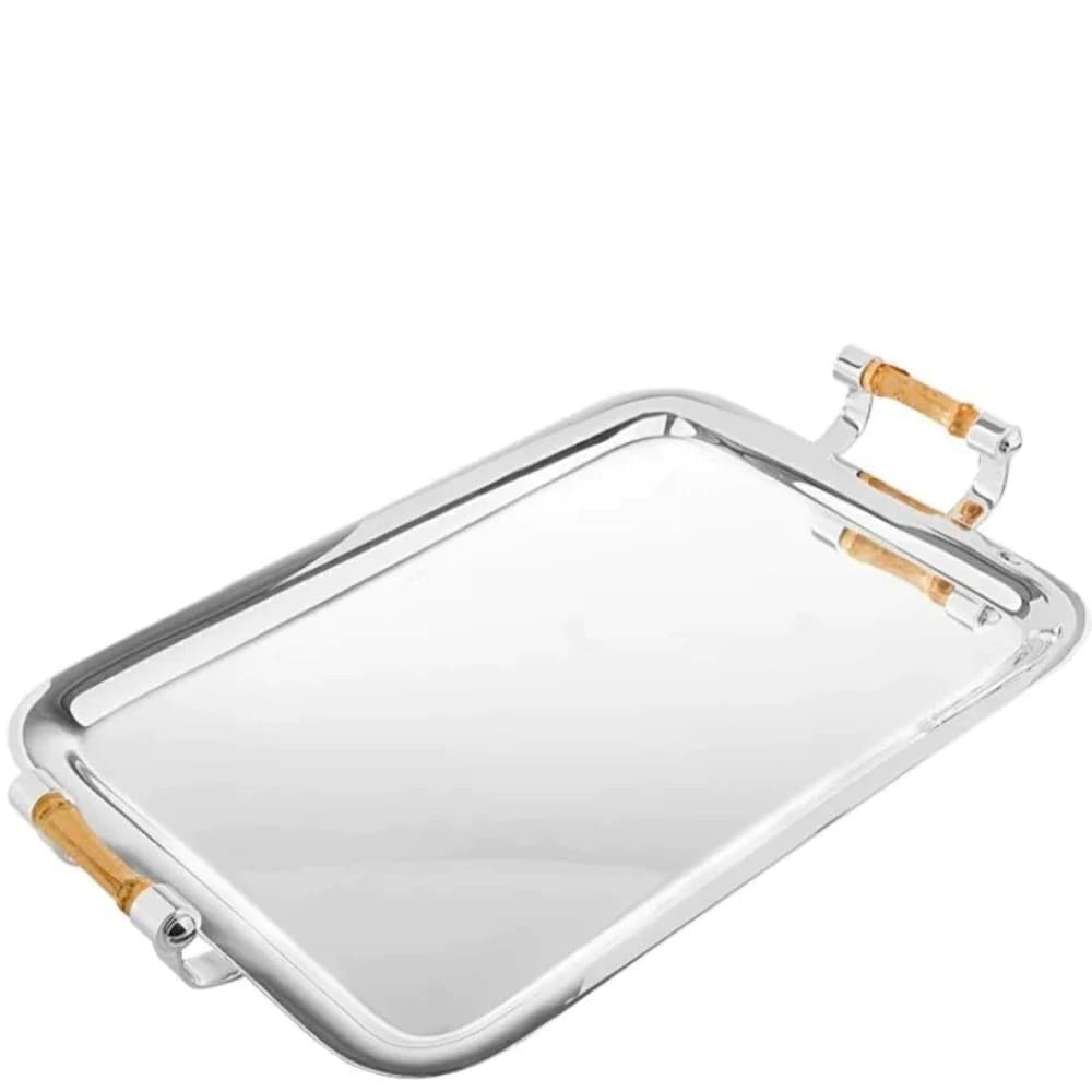 Bandeja de Prata com Alça Bambu Shefield Plate 46x32cm