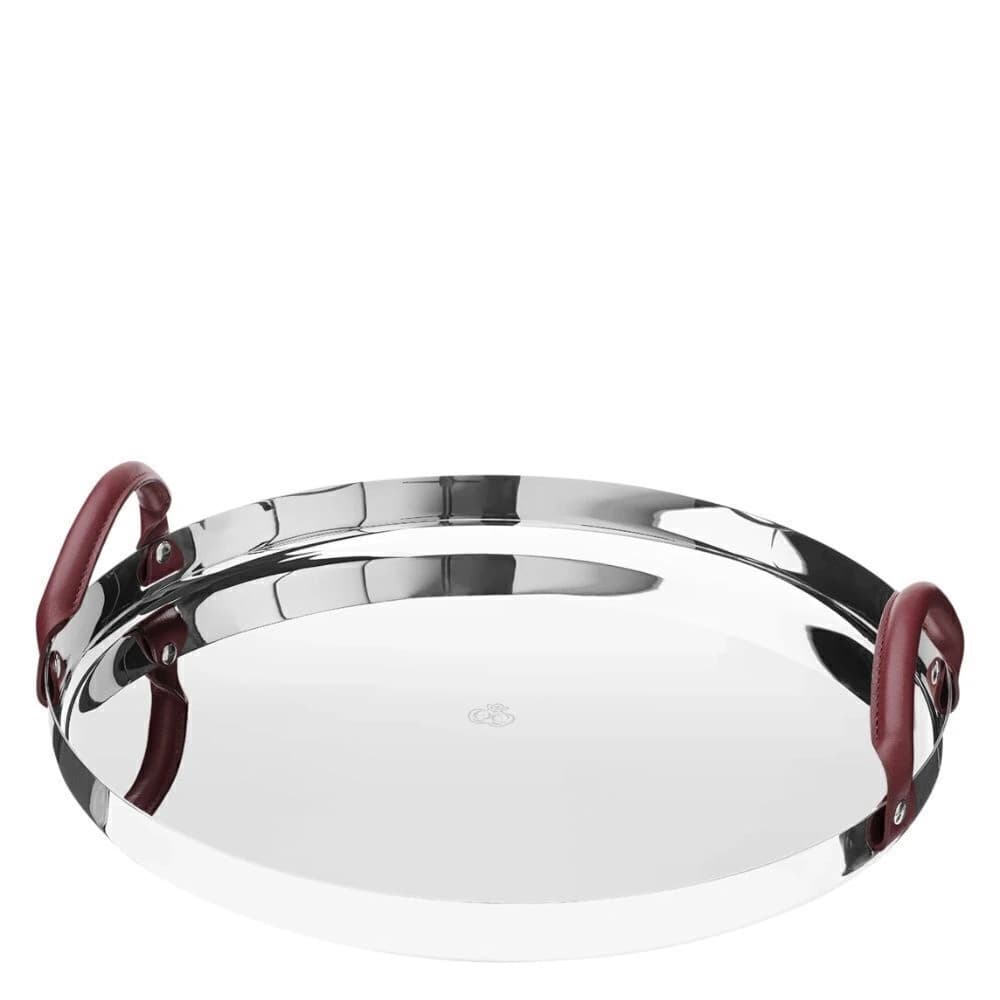 Bandeja de Prata com Alça de Couro Christofle Mood Red 40cm