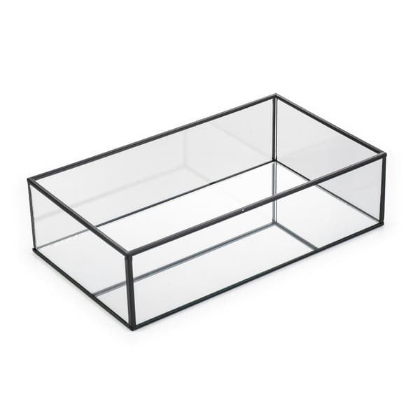 Bandeja Organizadora 30cm de Vidro e Metal Preto 30x8x17cm Oikos