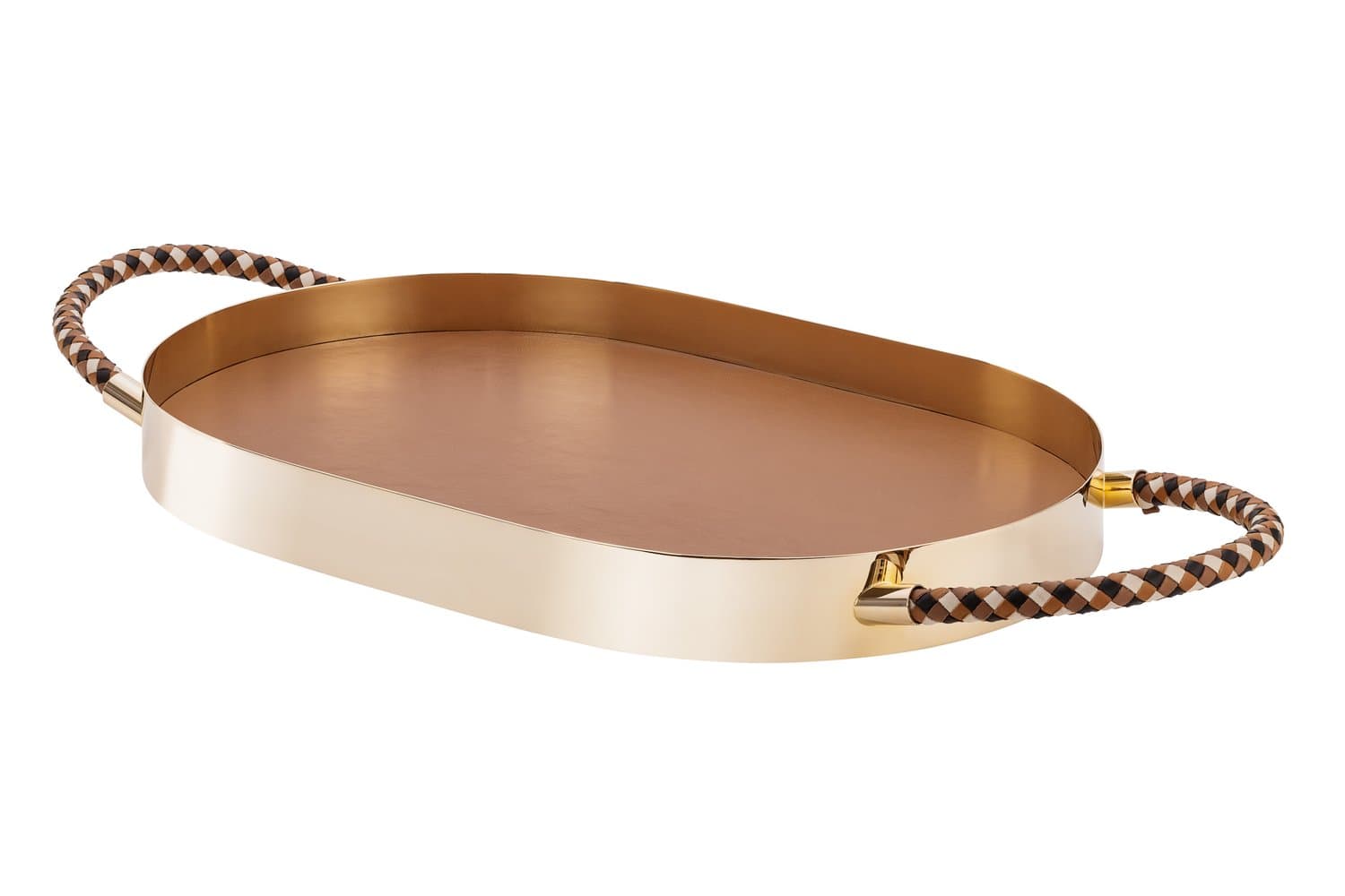 Bandeja Oval Rapunzel Couro Caramelo St James Ouro 60 x 40 cm
