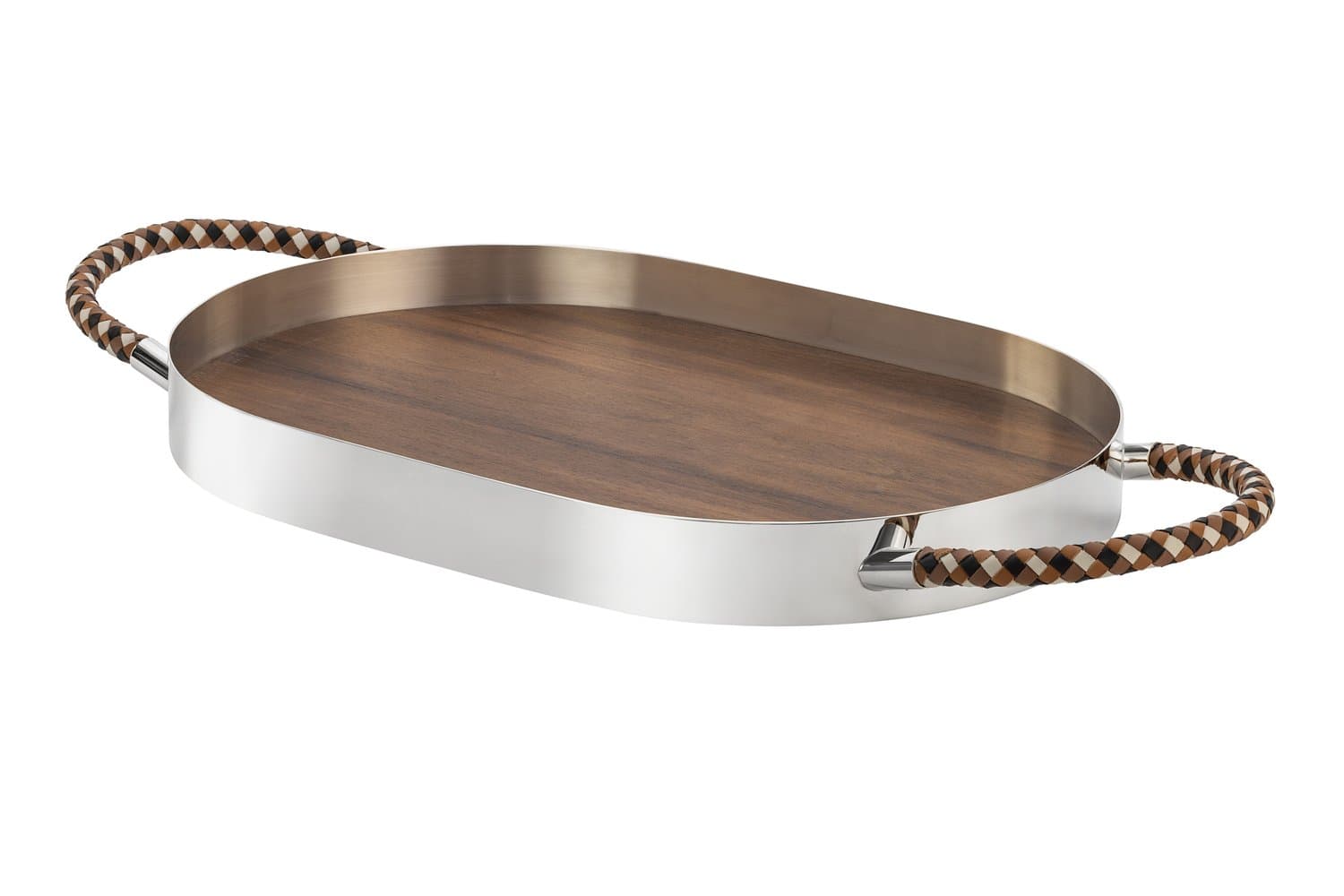 Bandeja Oval Rapunzel Fundo Madeira St James Prata 60 x 40 cm