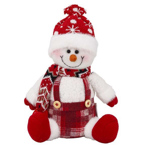 Boneco de Neve com Gorro de Natal Vermelho e Branco 30cm Cromus