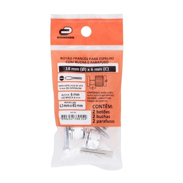 Botão Francês para Espelho 18x6mm Latão Prata 2 peças