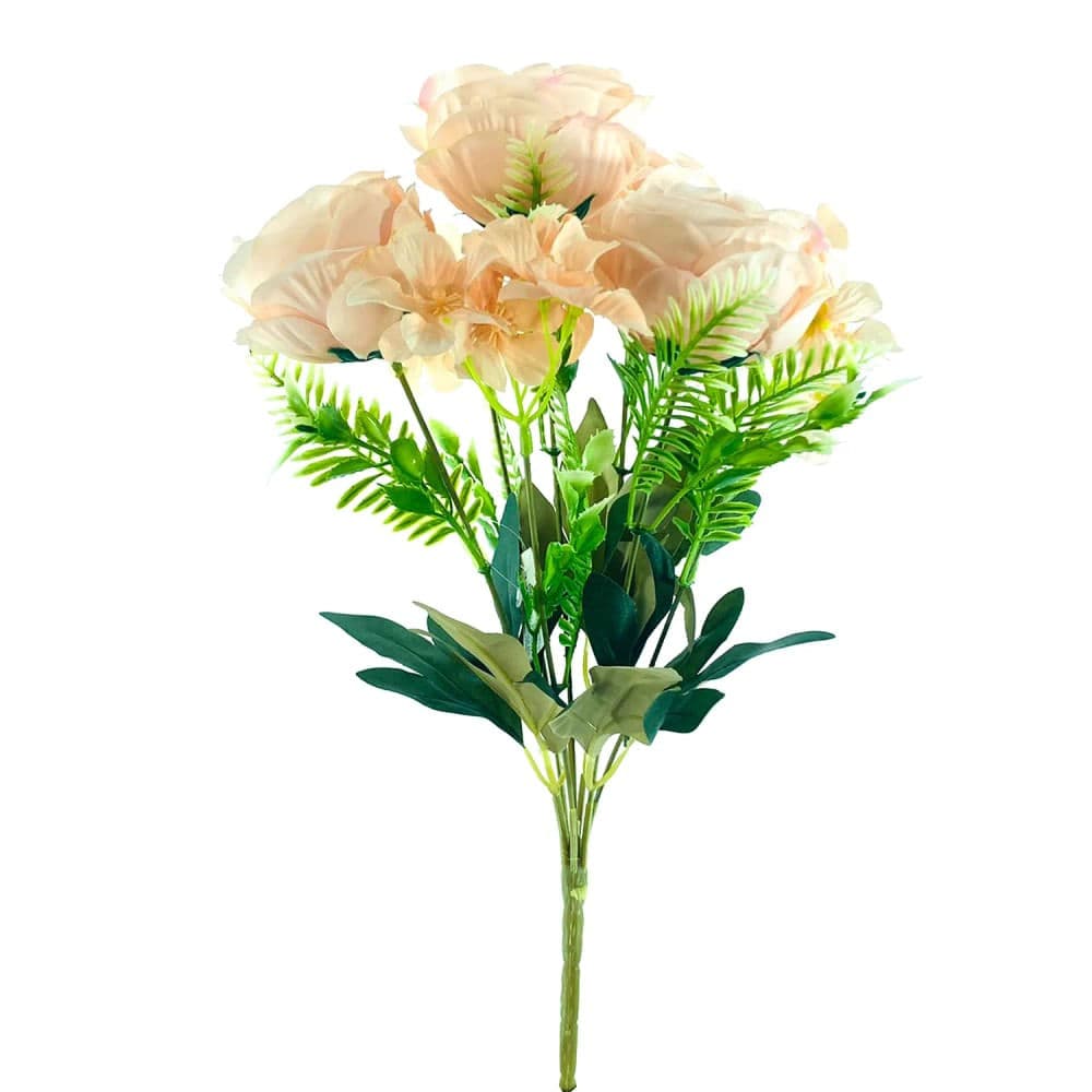 Buque Artificial Peônia com Flor do Campo Salmão 34cm - Bela Flor