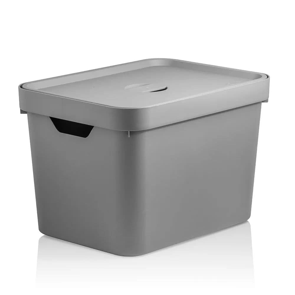 Caixa Organizadora Cube Retangular com Tampa 18l Chumbo - Ou