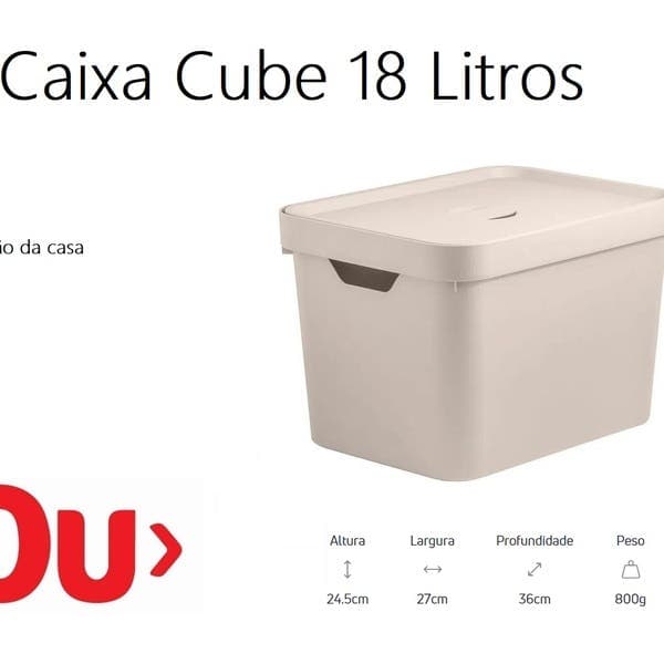 Caixa Organizadora Plástico Bege Nordi 24,5x27x36 cm OU