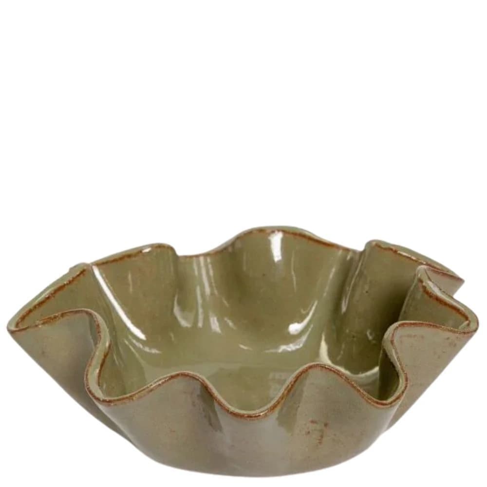 Centro de Mesa de Cerâmica Babados Verde Oliva 17cm