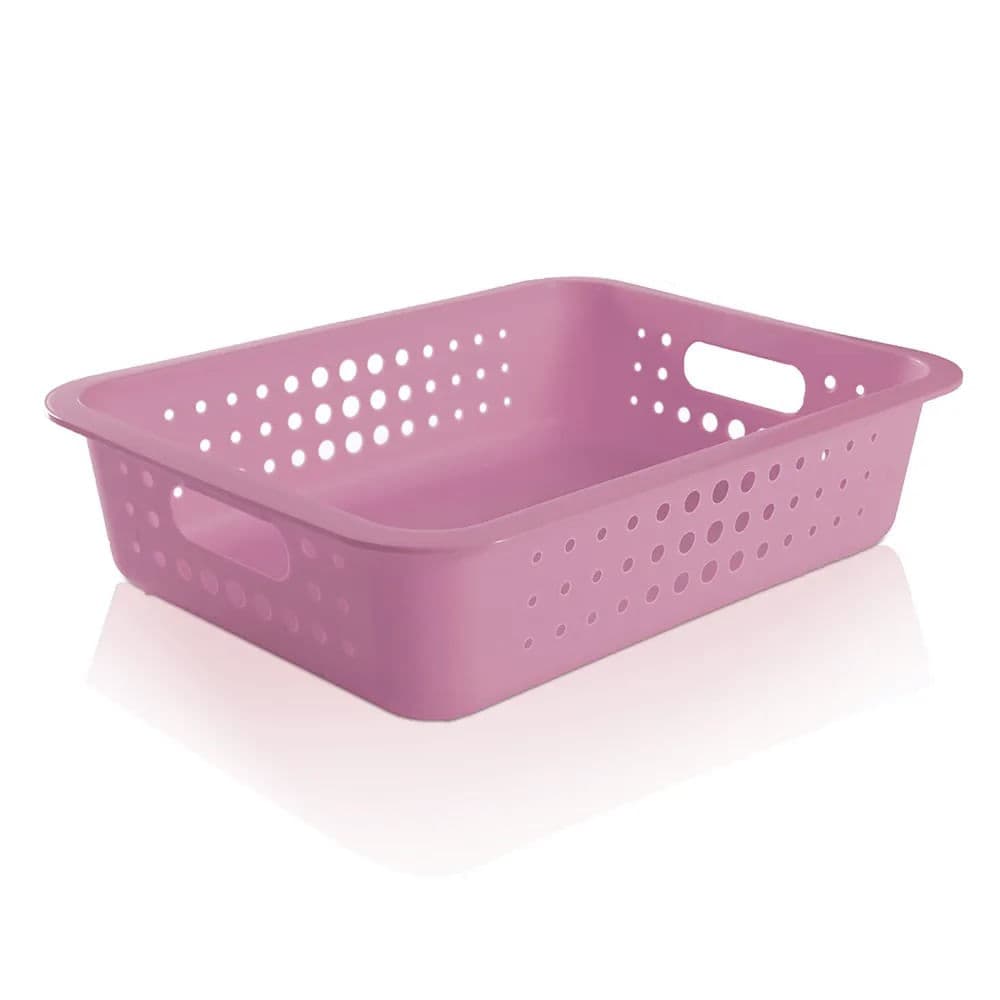 Cesta Organizadora Retangular 10x41cm Rosa Quartzo - Ou