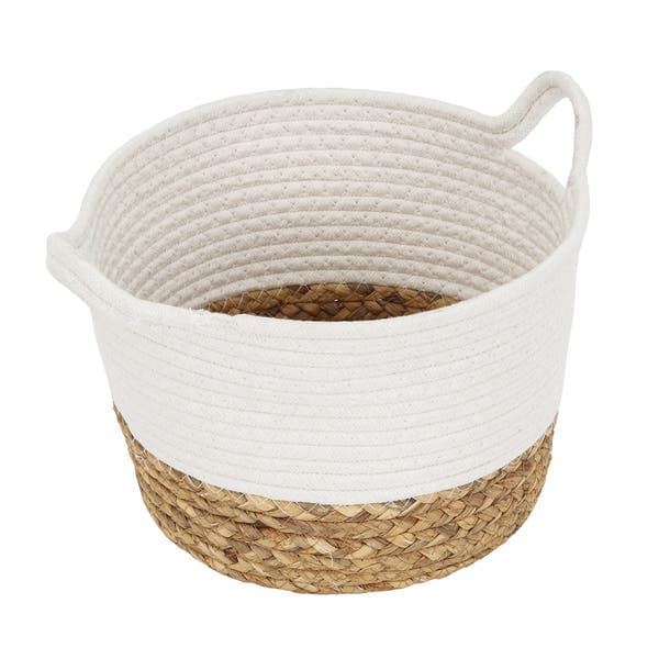 Cesto Fibra Natural e Branco Cestaria 18x26x26cm Floral Atlanta