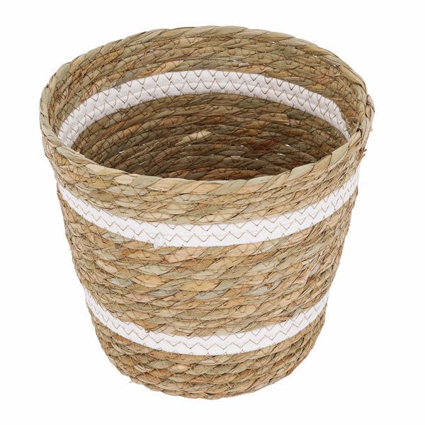 Cesto Fibra Natural e Branco Listrado 20x22x22cm Floral Atlanta