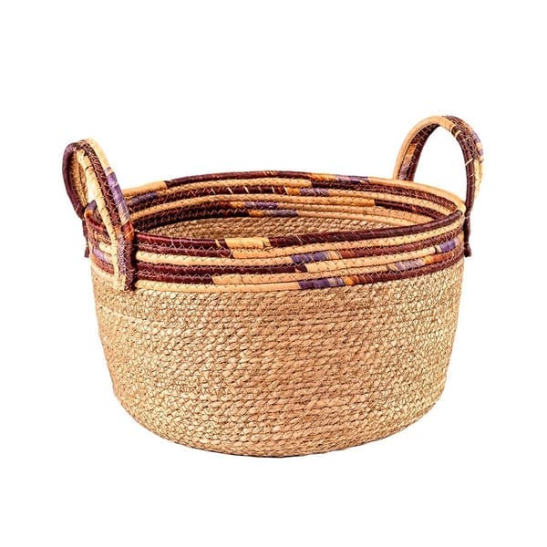 Cesto Fibra Natural e Roxo 29x38x38cm Floral Atlanta