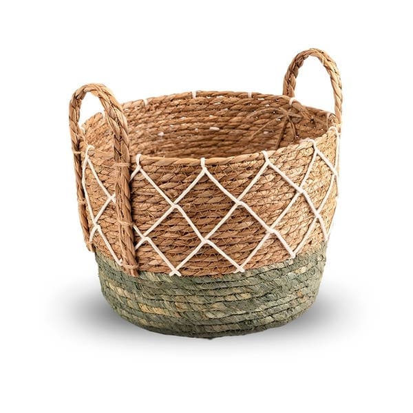 Cesto Fibra Natural e Verde 21x29x29cm Floral Atlanta