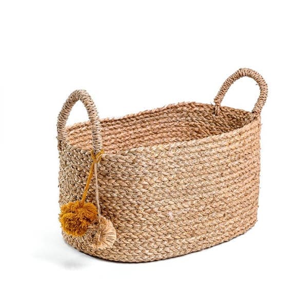 Cesto Fibra Palha Trujillo Pompom 16x21 cm Alluria