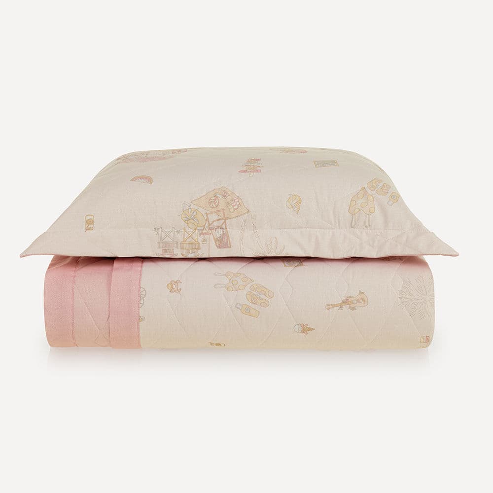 Colcha Infantil Solteiro com Porta-travesseiro 200 Fios Coral