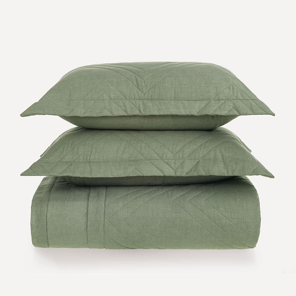 Colcha Queen com 2 Porta-travesseiros 100% Algodão Tesso Verde