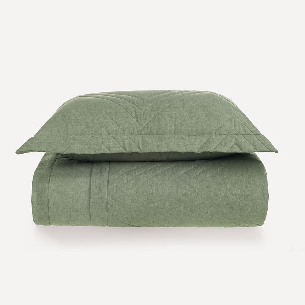 Colcha Solteiro com Porta-travesseiro 100% Algodão Tesso Verde