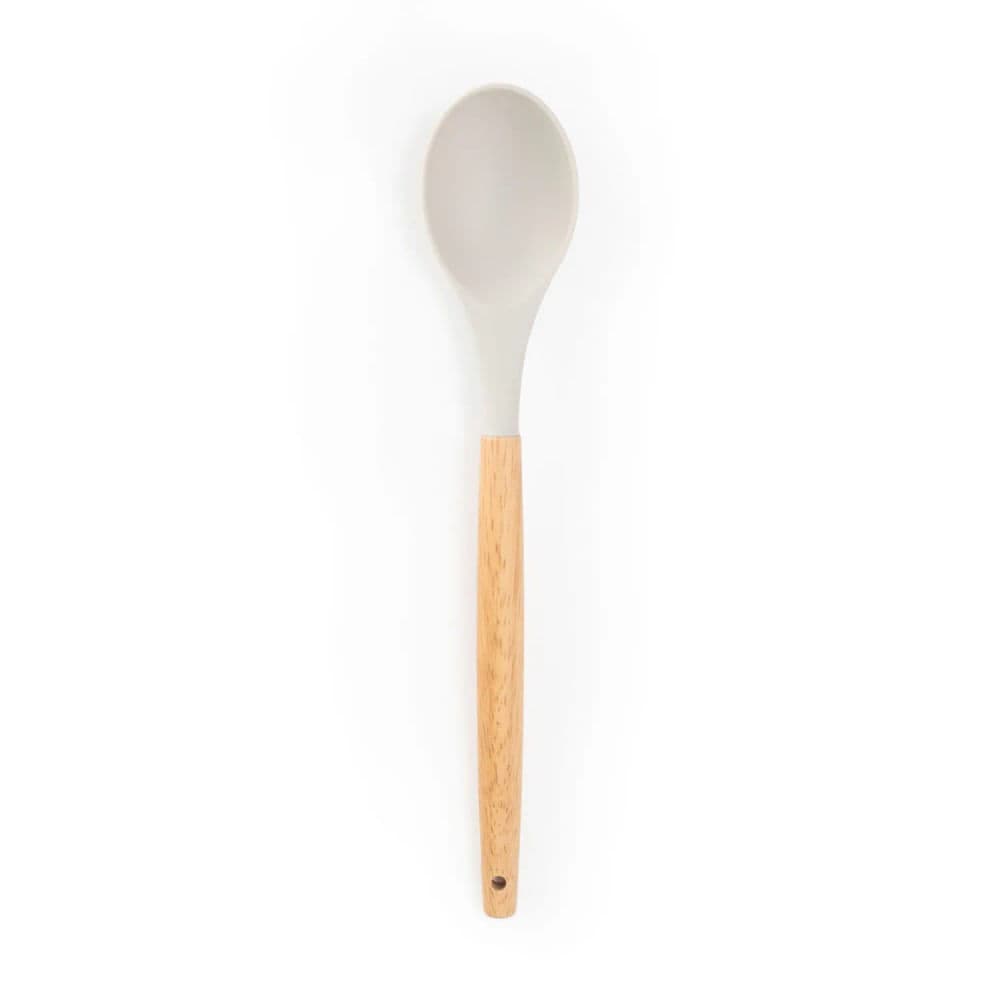 Colher de Silicone com Cabo De Madeira 32cm Cinza - Mozcada