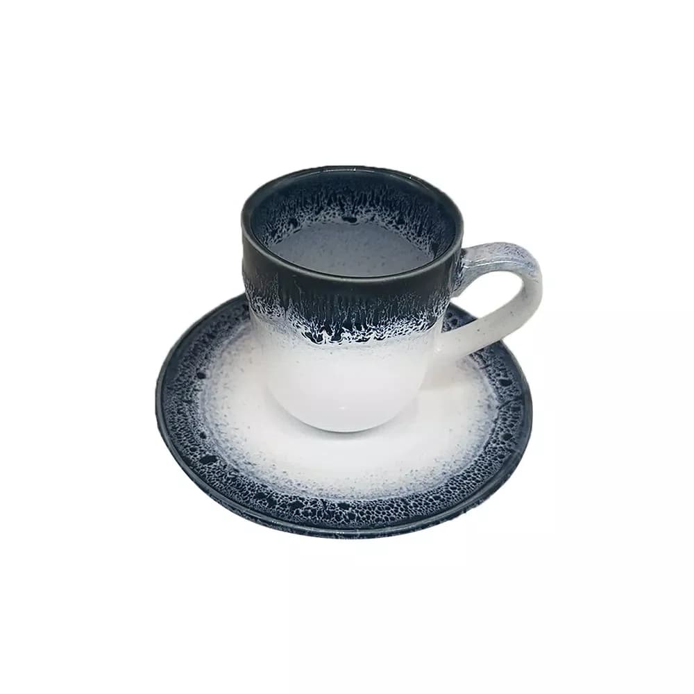 Conjunto 06 Xícaras Com Pires Branco e Azul 100 ml