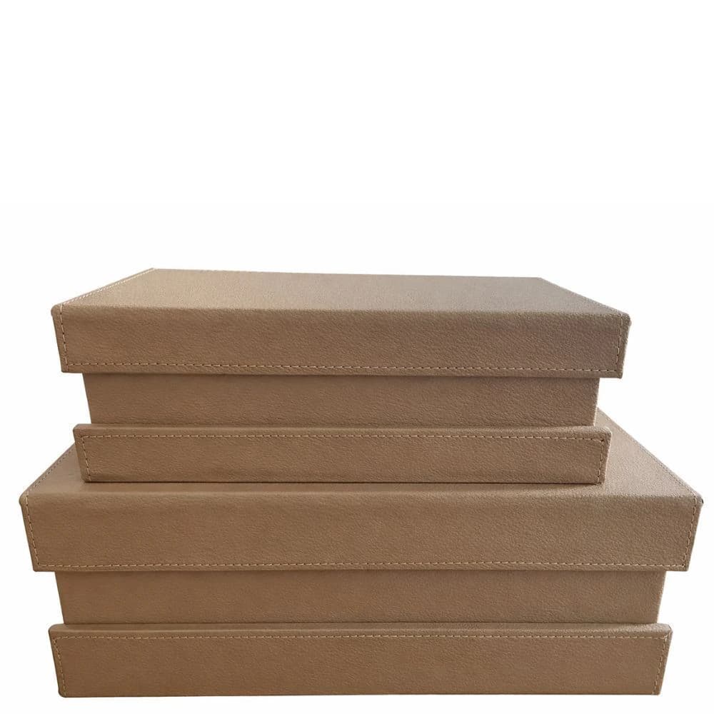 Conjunto de Caixas Decorativas de Couro Sintético Marrom 2pçs
