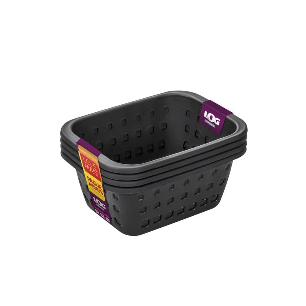 Conjunto de Cesto Organizador Log 1,4l Preto 4 Peças - Ordene