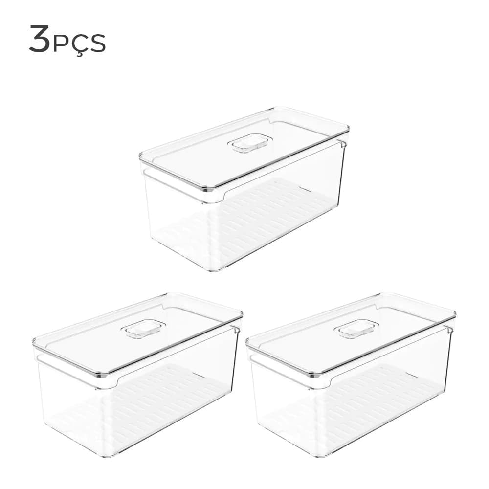 Conjunto de Organizador de Geladeira com Tampa ou Clear Fresh 3pçs