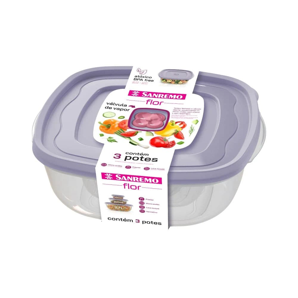 Conjunto de Potes Quadrado 3 Peças - Sanremo