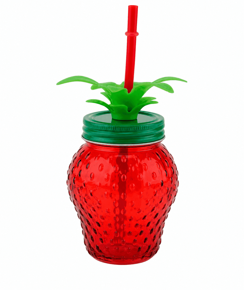 Copo com Canudo Morango Vidro 4810ml - Tuut