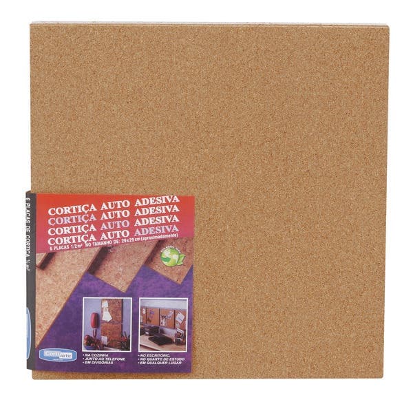 Cortiça Auto Adesivo para Quadro de Aviso 29x29cm 6 peças