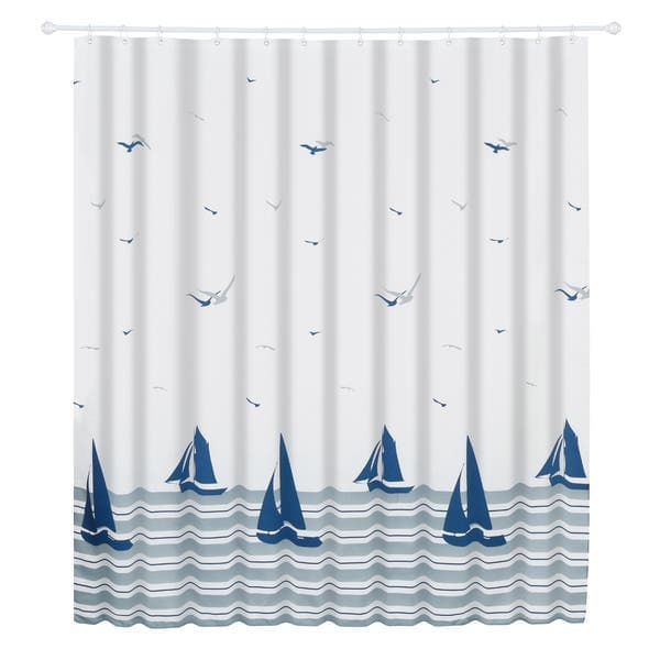 Cortina para Box Poliéster Branca e Azul 1,80x1,98m Bella Casa