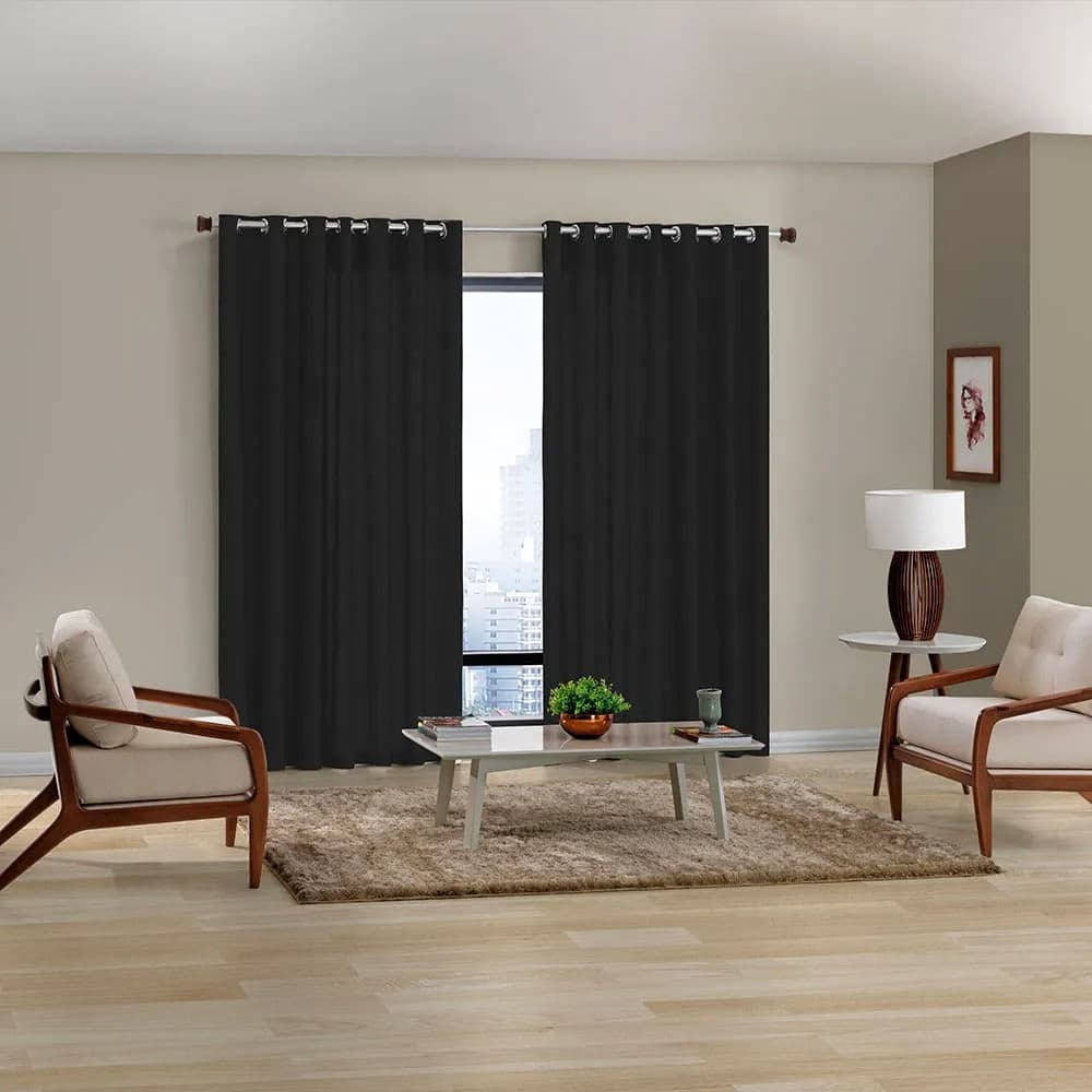 Cortina para Sala e Quarto Rústica Sevilha 3x1,7m Preto - Bella Janela
