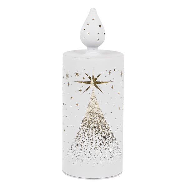 Enfeite Vela Eletrônica Vidro Branco 22x8x8cm Cromus