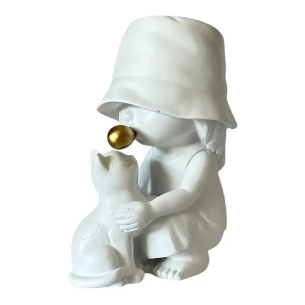 Escultura Decorativa Menina com Gatinho — Única