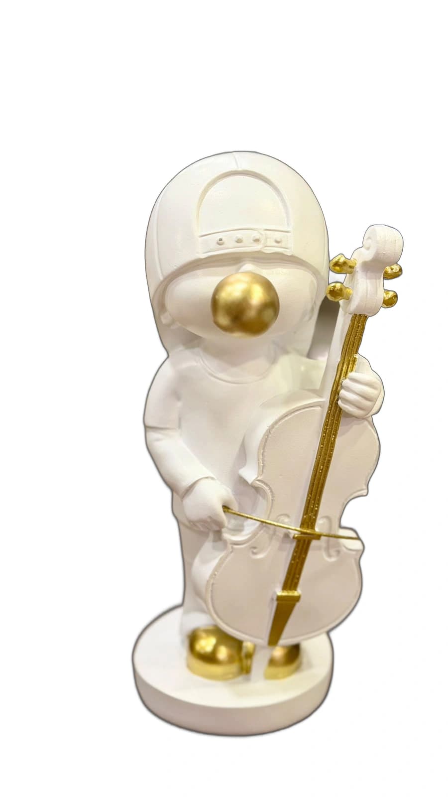 Escultura Decorativa Menino Violinista Branco e Dourado — Única