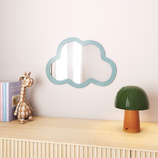 Espelho Infantil 25x35,5cm Azul Com Moldura Nuvem Oikos