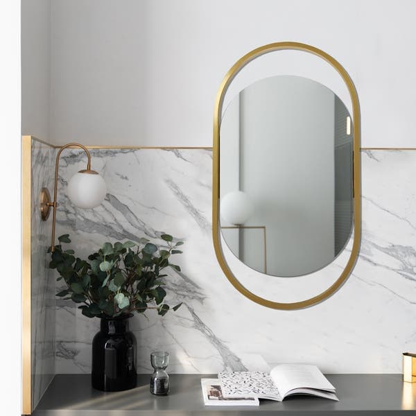 Espelho Oval 80x43cm Dourado Com Moldura Glam E2G Design