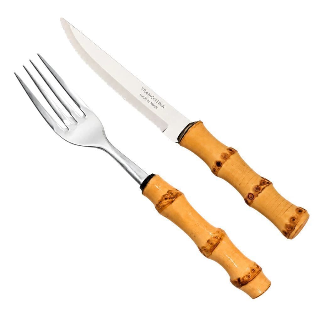 Faqueiro para Churrasco de Aço Inox e Bambu 12pçs